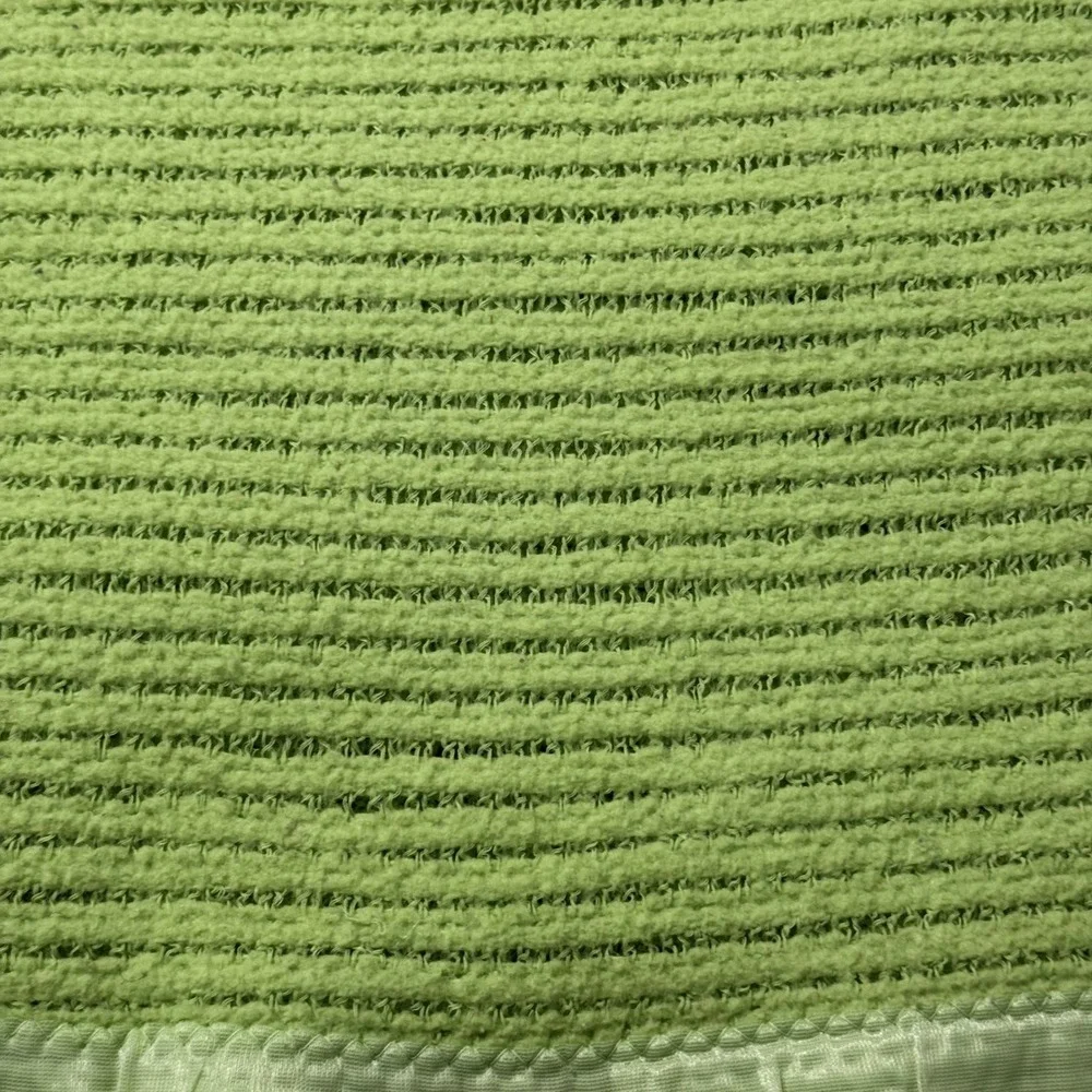 Vintage Chatham Lime Green Thermal Waffle Weave Blanket Satin Trim 58x82